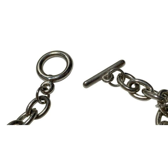 Puffed Elephant Silvertone Oval Link Bracelet 7.5" Upward Trunk Toggle Clasp Box - Picture 5 of 6